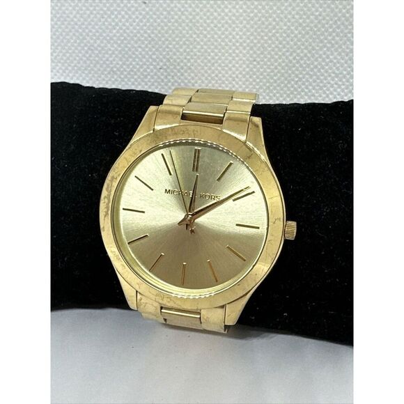 Michael Kors Slim Runway MK3179 Women's Gold Tone Analog Dial Wrist Watch NUL29 - Picture 2 of 11